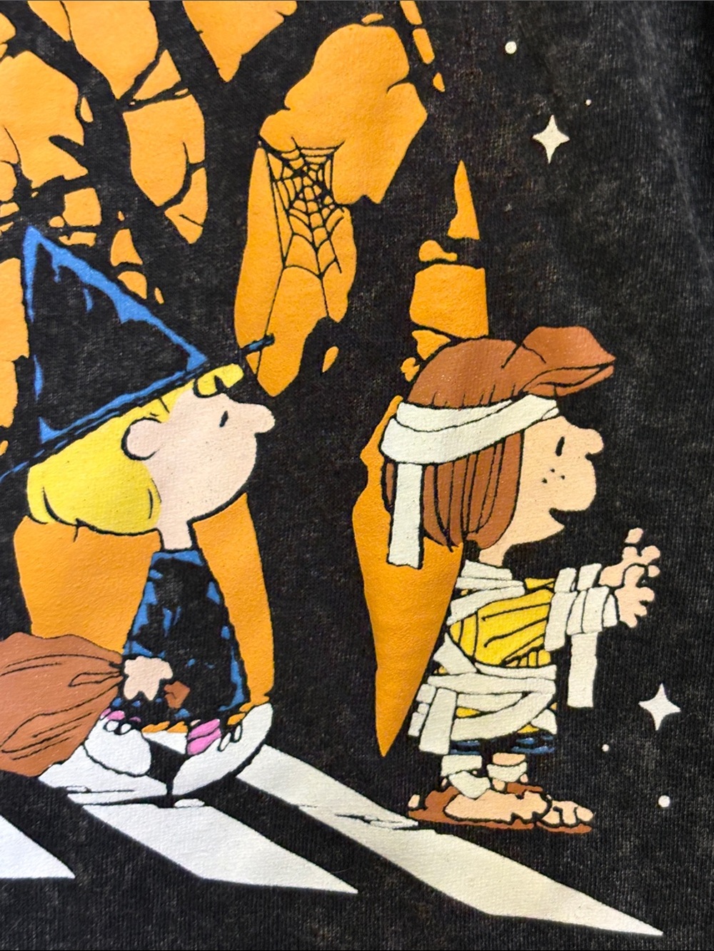 New Peanuts Black Mineral-Wash Short Sleeve Tee with aHalloween Graphic - Picture 9 of 13